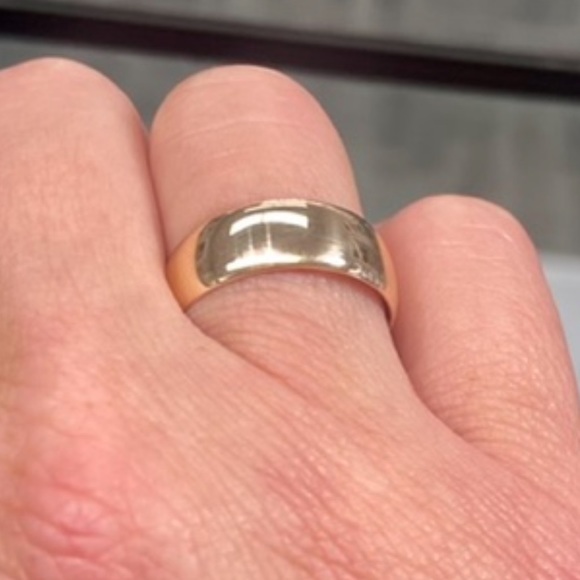 SOLID 14k YELLOW GOLD WIDE WEDDING BAND RING - Unisex Bridal Thumb Stacking Ring - Picture 8 of 15